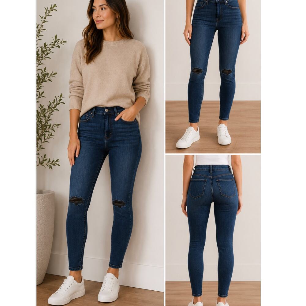 Good American Good Legs Crop Skinny Jeans Size 2 Dark Wash Distressed NWT 27"